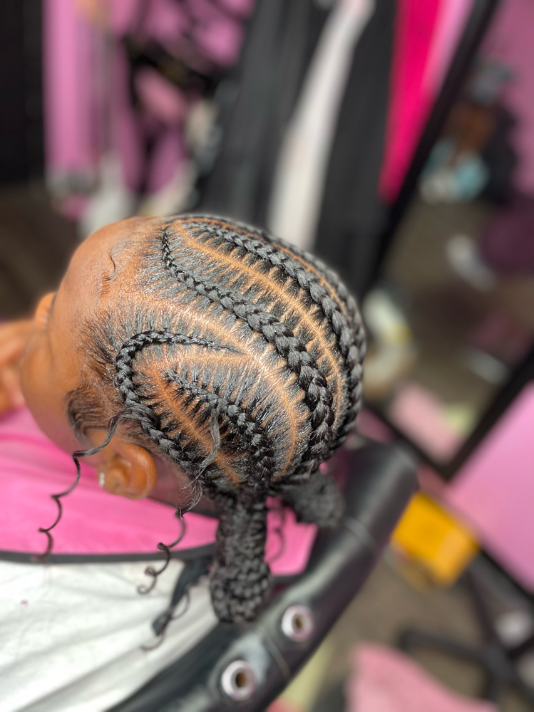 7 Stitch Braids With Curly Pieces