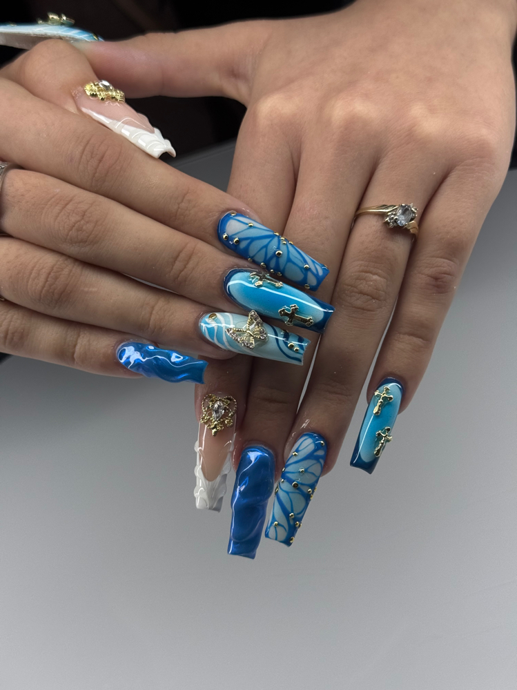 Custom Set With Gems & nail Art at Kat Klawzz in Little River, SC