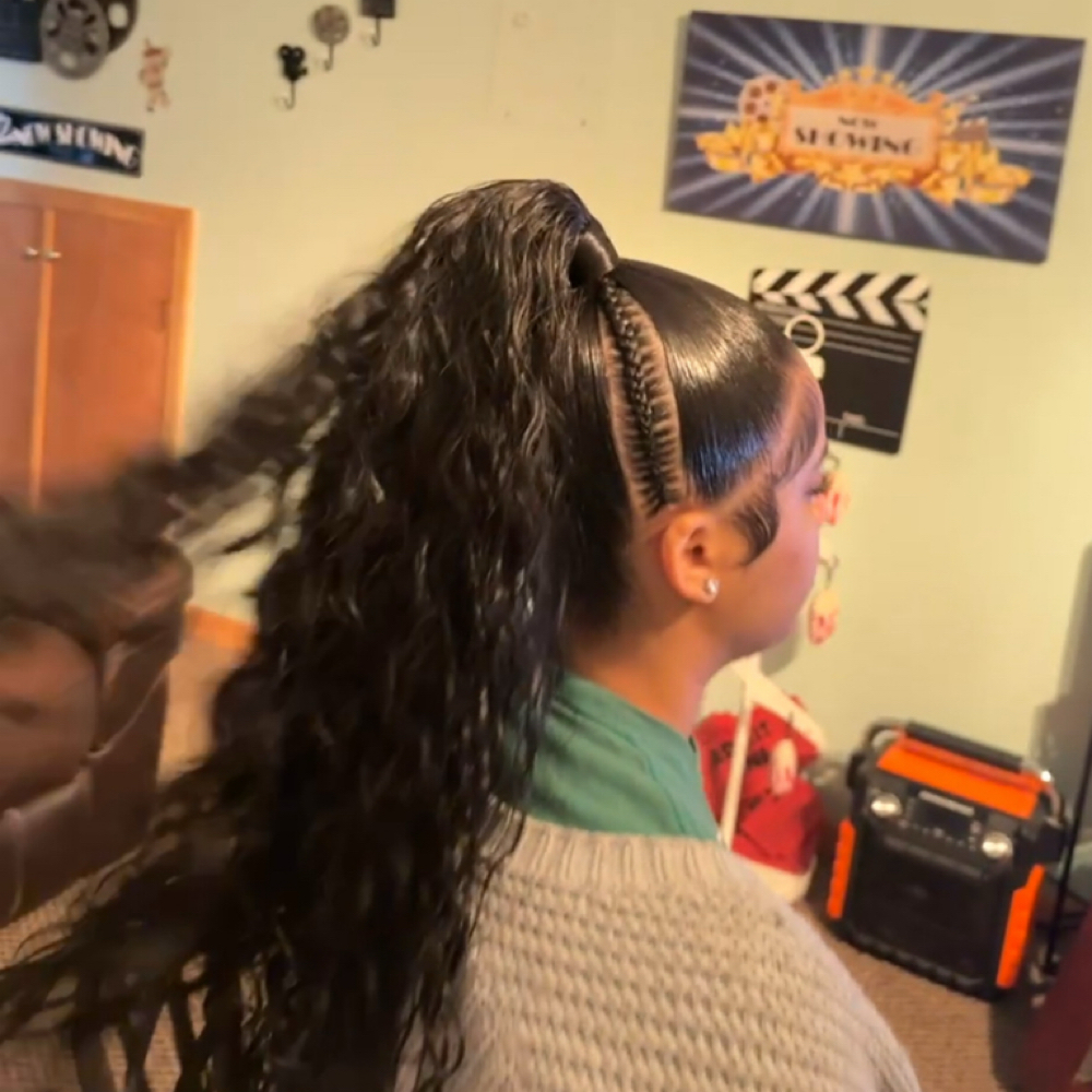 High/Mid Ponytail w/ Stitch Braids at THEZOEWAYY in Park Forest, IL