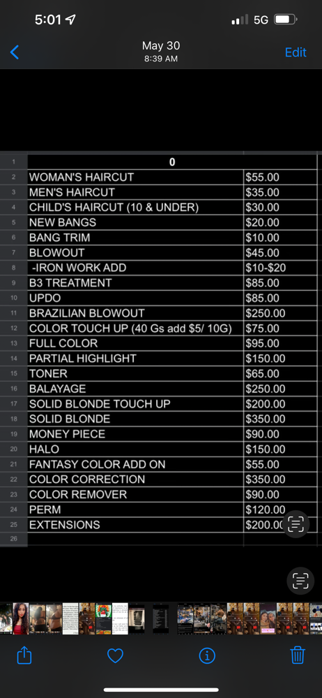 All Service Prices ( Total Varies )