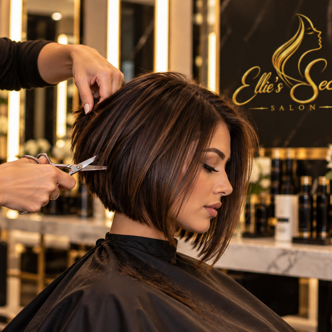 Designer A-Line Cut with Styling at Ellie’s secret salon in Irvine, CA