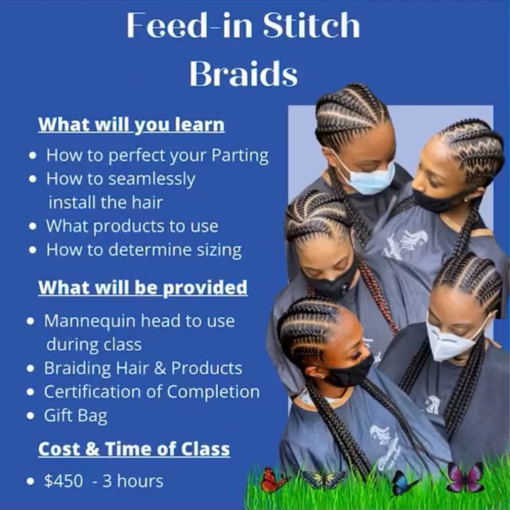 Feed-in stitch Braids Class at Claudified Hair Studio LLC in Garden City, NY