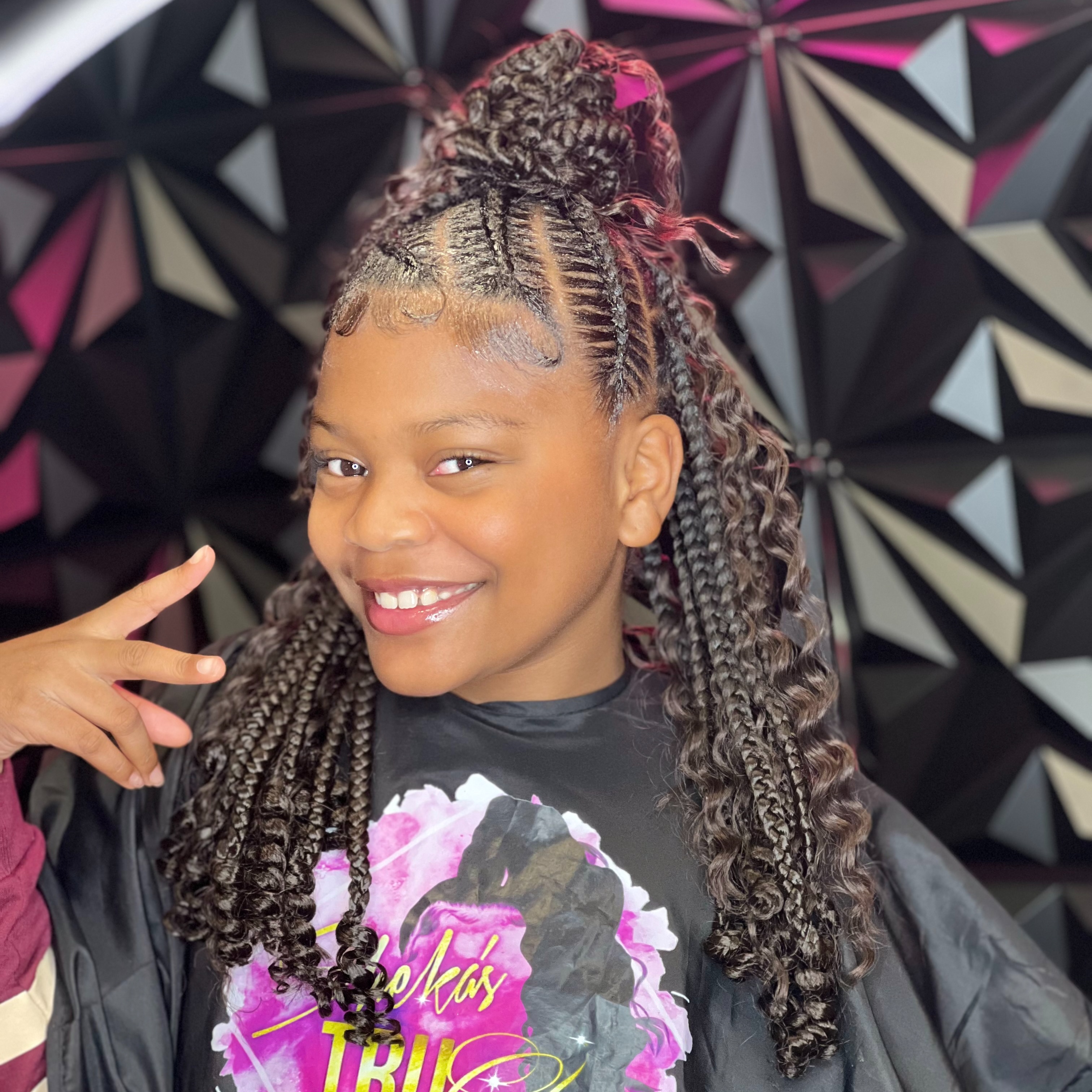 Kid Stitch Braid half up half down at TruGlam Stylist in Winston Salem, NC