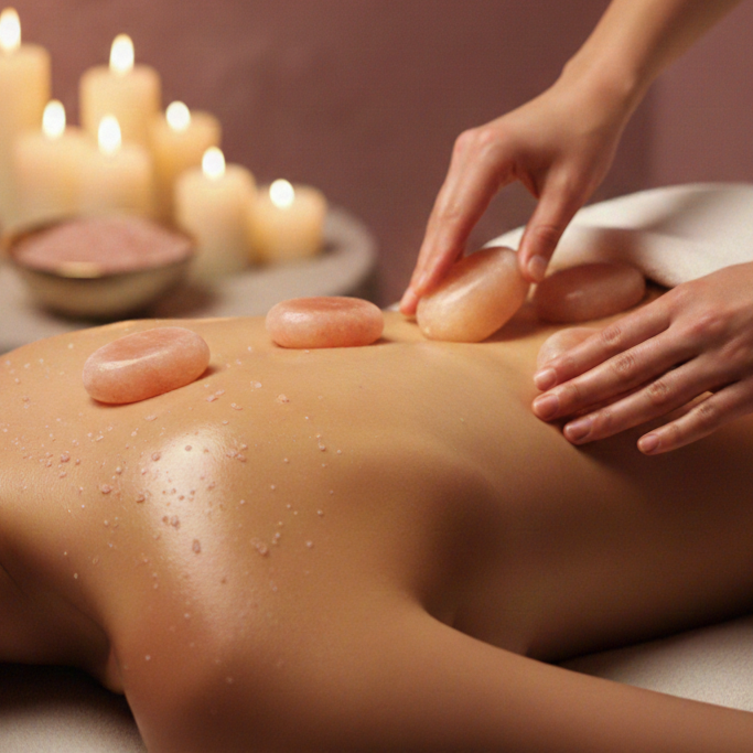 Pink Himalayan Salt Stones at Delpinghands Skincare & Massage in NY, NY
