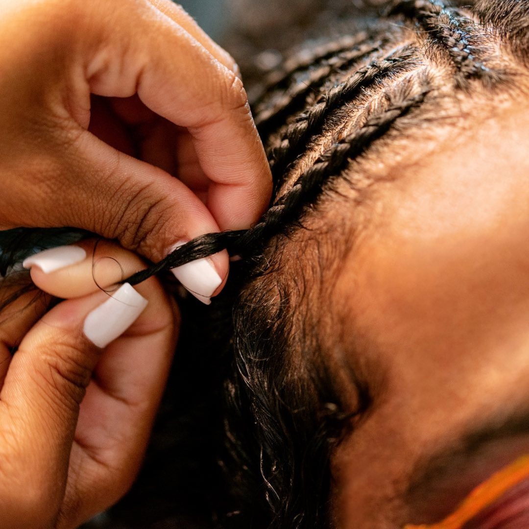 Corn Rows Natural Hair Only at Designer Glitz & Glamour Salon and Med Spa in Universal City, TX