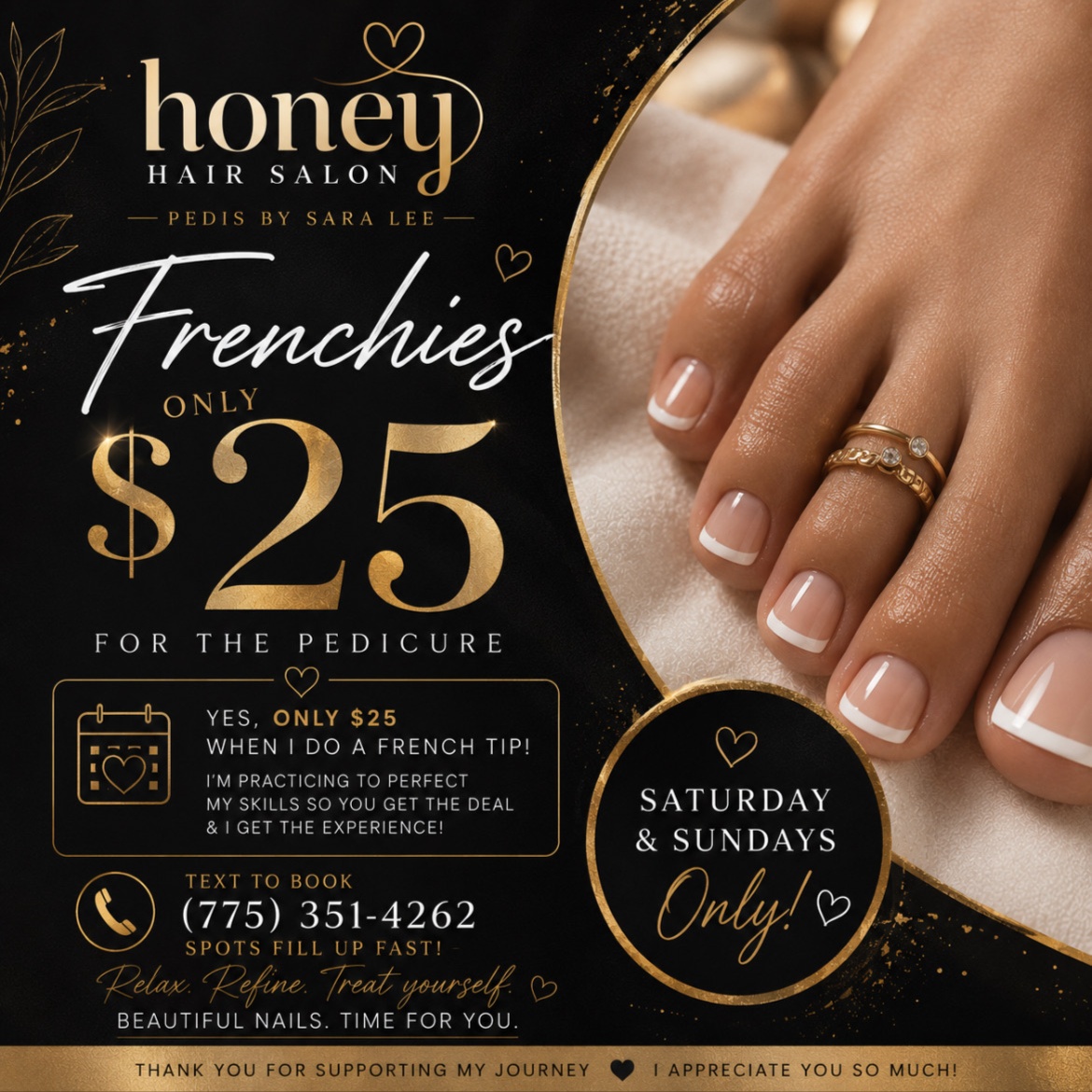 Frenchie Pedicure Special $25 at Honey Hair Salon in Sparks, NV