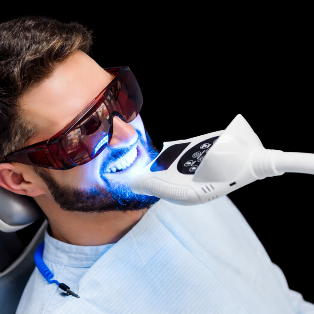 LED Teeth Whitening at Gentlemens Reserve Hair studio in Highlands Ranch, CO