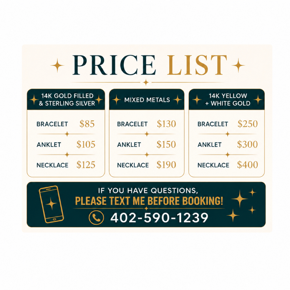 PRICE LIST at Magically Sparked in Omaha, NE