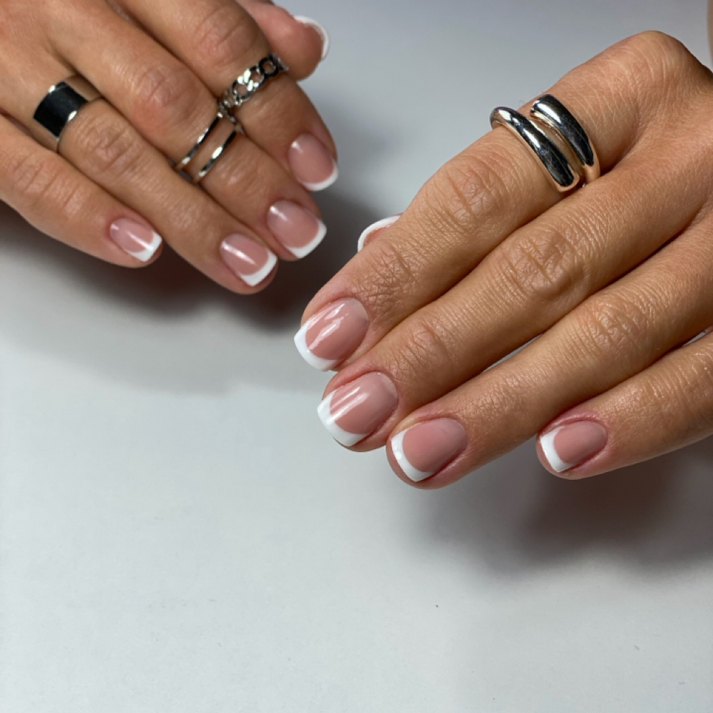 Soft Gel French + Russian Manicure at TATI Nail Studio in Agawam, MA