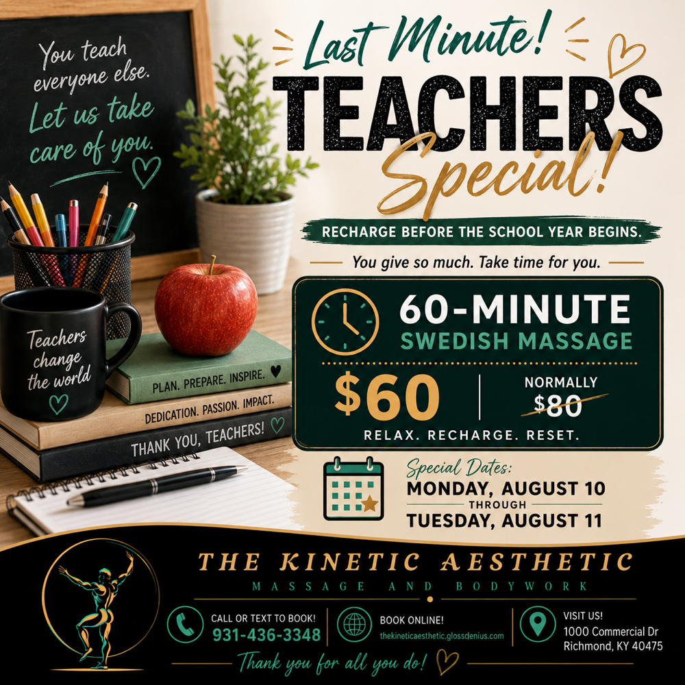 Teachers Massage Special! at The Kinetic Aesthetic in Richmond, KY