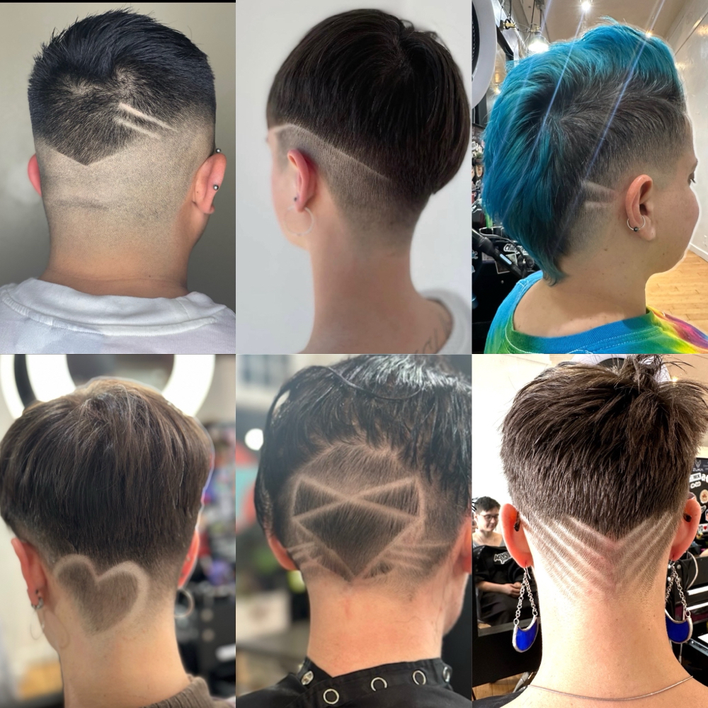 Fade + Simple Shaved Lines at PUNKY JOLENE HAIR @ CUT N DYE SALON in St Louis, MO