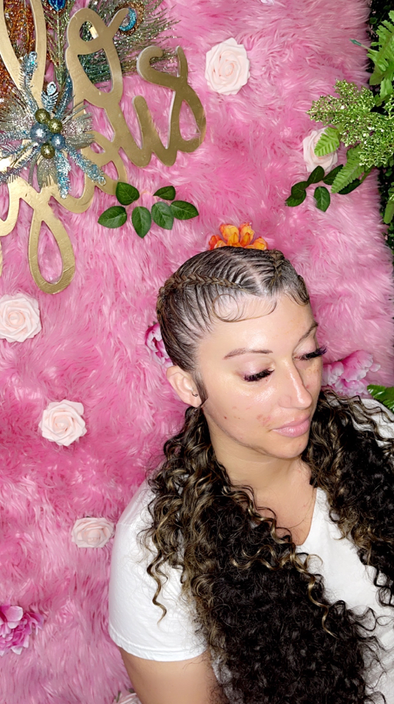 2 Stitch Braids W/Curly Hair
