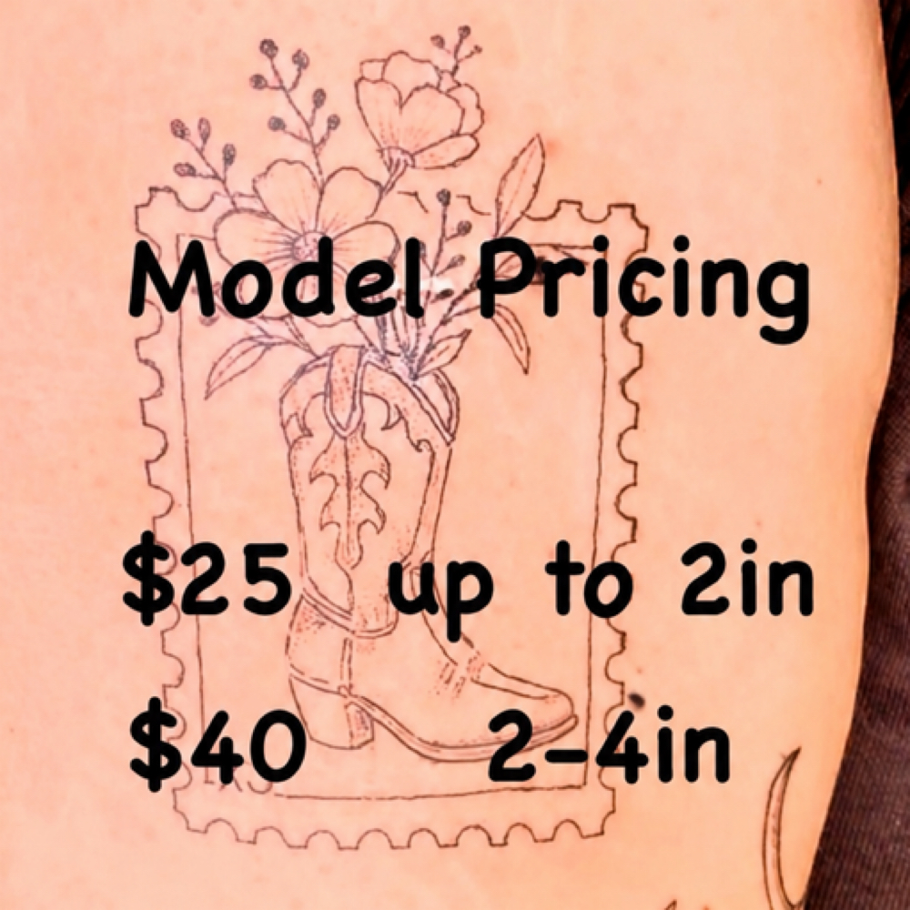 Model Pricing Tattoos at ReNew Tattoo in Austin, TX