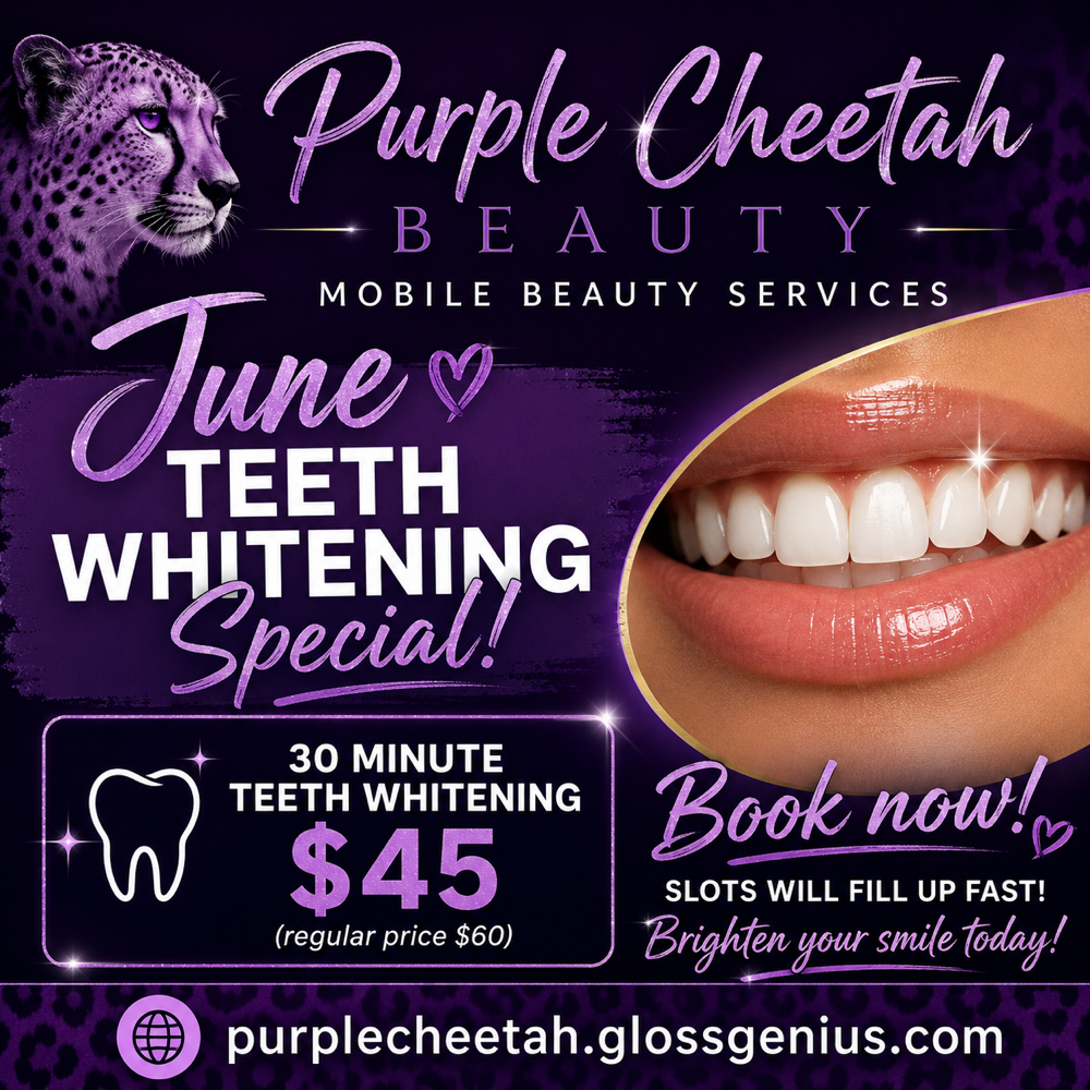 June Teeth Whitening Special at Purple Cheetah Beauty in Manchester, CT