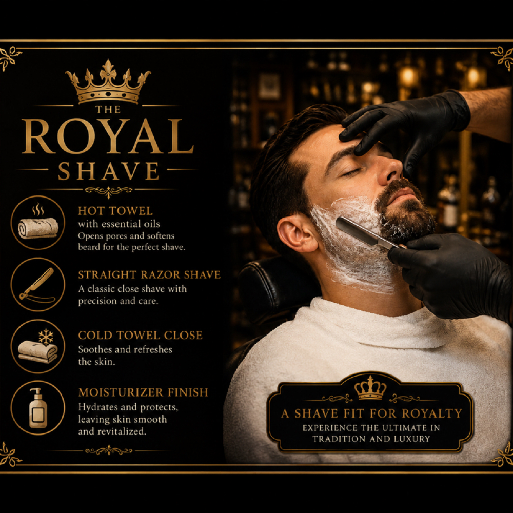 The Royal Shave With Tj at Thompsons barber & beauty shop in Cape May Court House, NJ