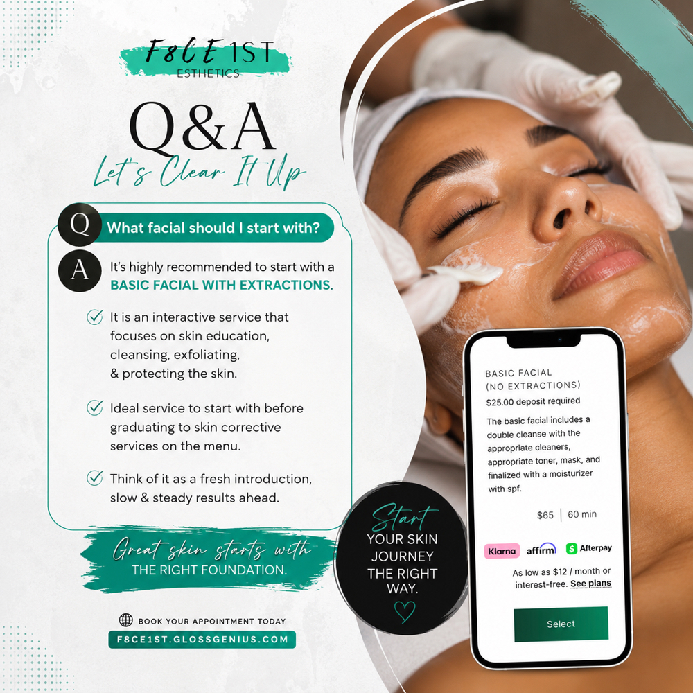 Basic Facial w/ Extractions at F8CE.1ST in Richmond, VA