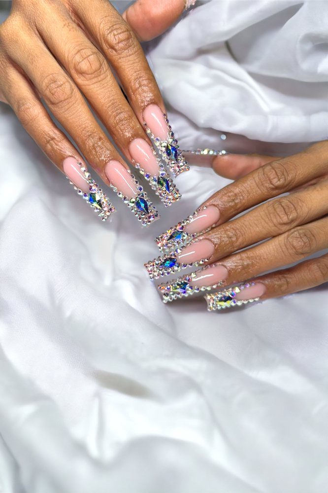 XLong Swarovski Bling French/vTip at ChantelBossynails in Charlotte, NC