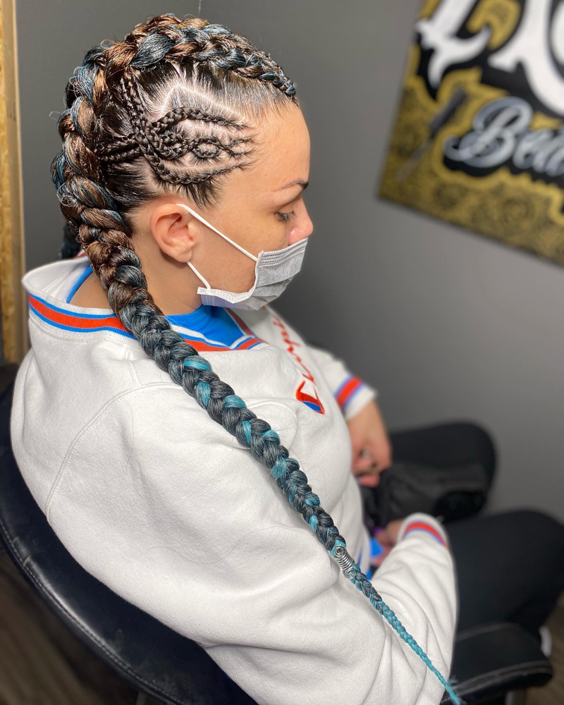 2 BRAIDS W DESIGN HAIR ADDED