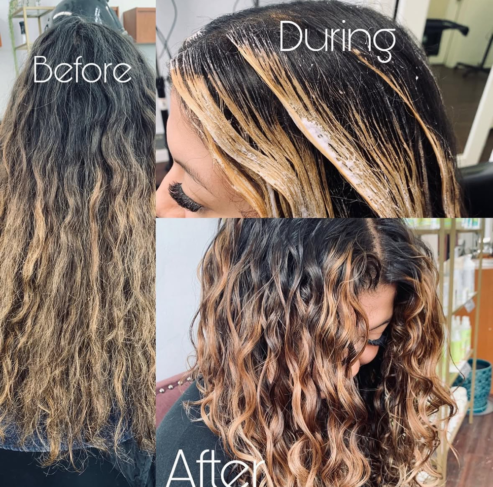 Hand Painted\Bayalage Highlights at Radiantly Curly Studio in Redwood City, CA