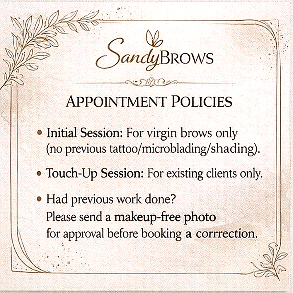 APPOINTMENT POLICIES( DO NOT SELECT at BROWS BY SANDY in Watauga, TX