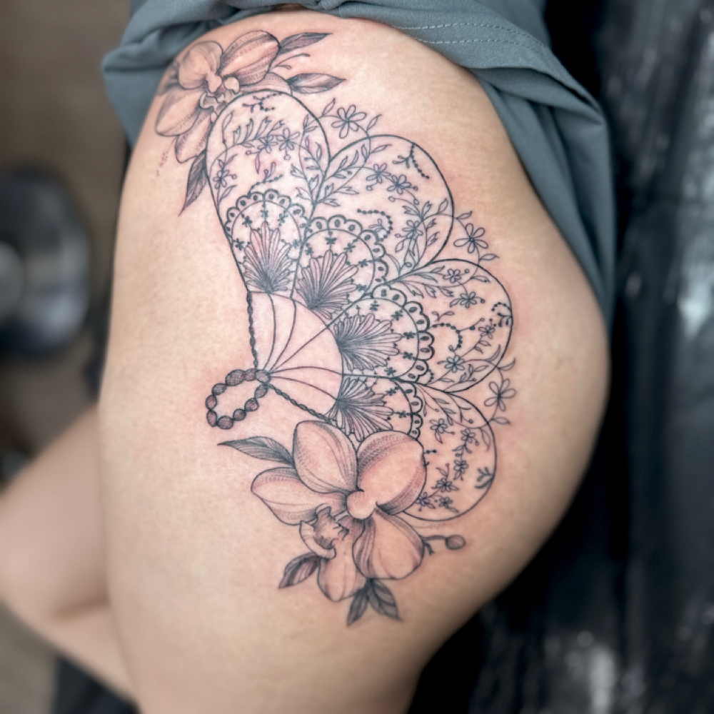 Small - Medium Thigh Tattoo at TheTattooedWahine in San Diego, CA