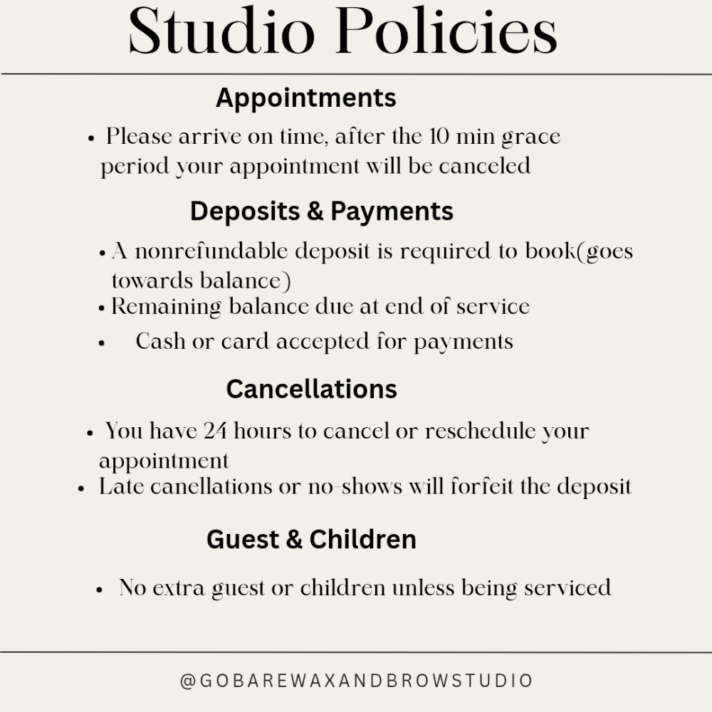 Studio Policies **DO NOT BOOK**