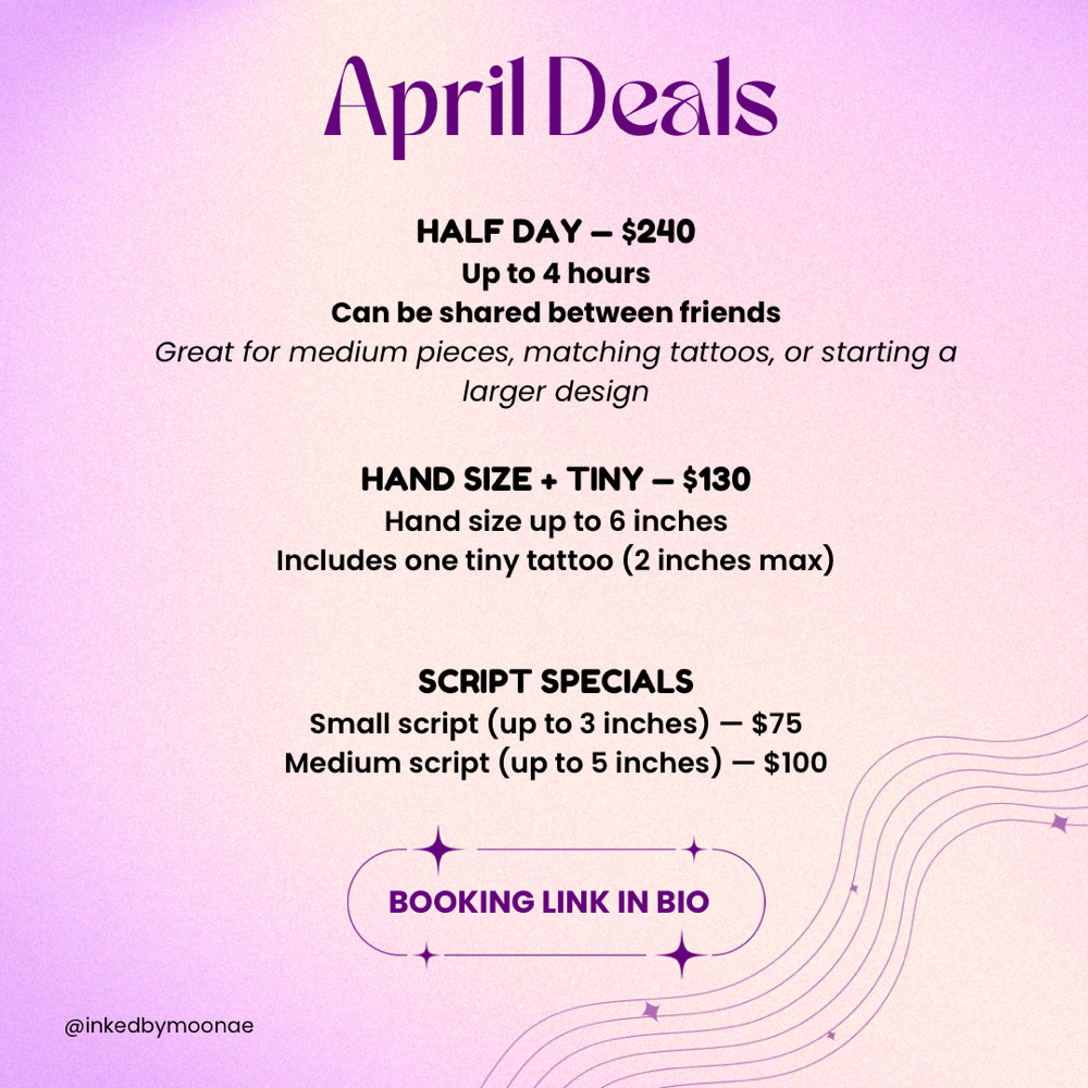 April Deals at Velvet Muse Tattoo in Charlotte, NC