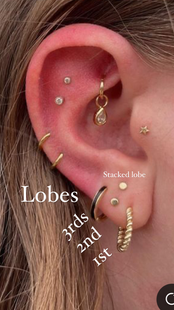 Lobe Piercings (1,2,3,4 + Stacked)