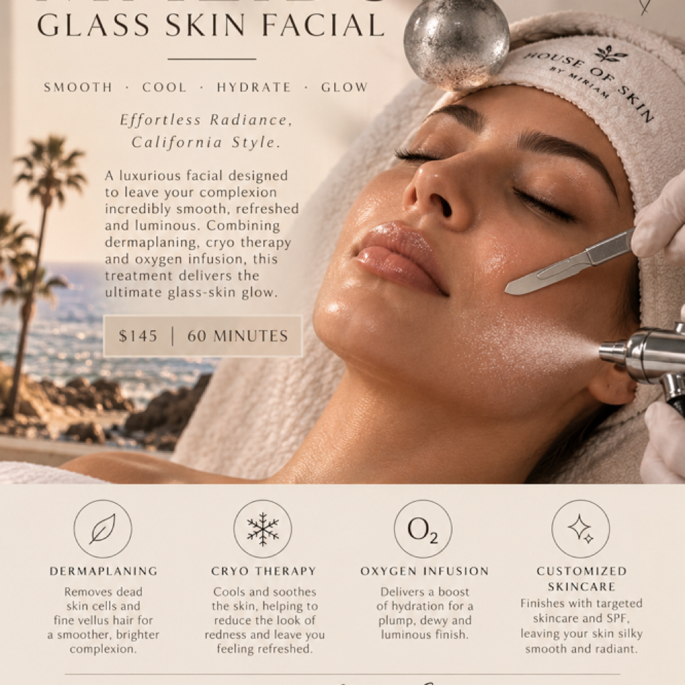 Dermaplane + Cryo Therapy + Oxygen at HOUSE OF SKIN BY MIRIAM in Palm Desert, CA