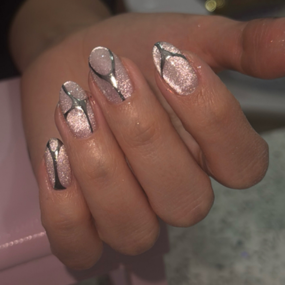 Isolated Chrome Nail Art at NAILDBYSHANTI in Houston, TX