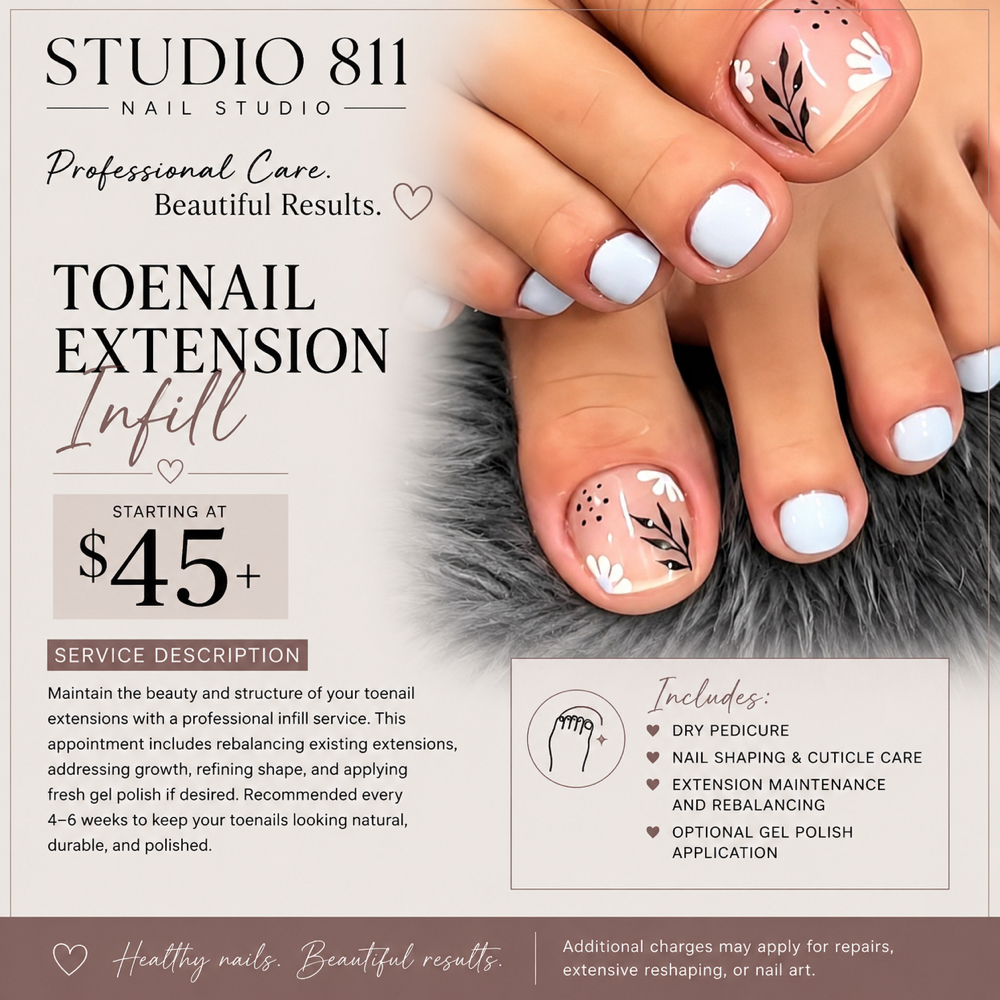 Toenail Extension Infill at Studio 811 Nail Studio in Ellensburg, WA