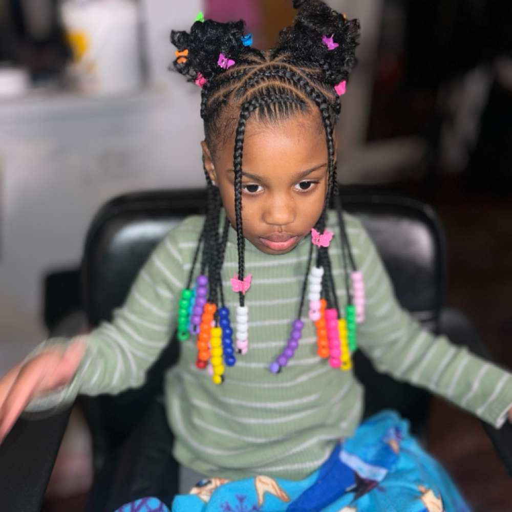 Kids Knotless With Buns Und 5 at Exclusive braids & Hair Care in Highland Park, MI