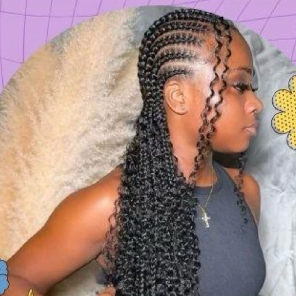 6 /8 stitch braids straight at Afrokreyol braiding salon in Plantation, FL