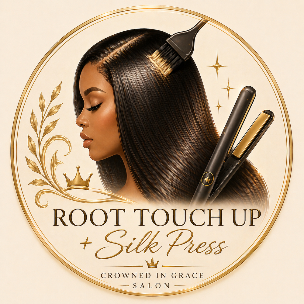 Silk Press + Signature Root Retouch at Crowned in Grace Salon in Pearland, TX
