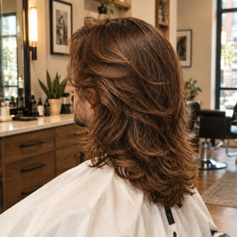 Long Men's Haircut at Atlas Men’s Salon in Raleigh, NC