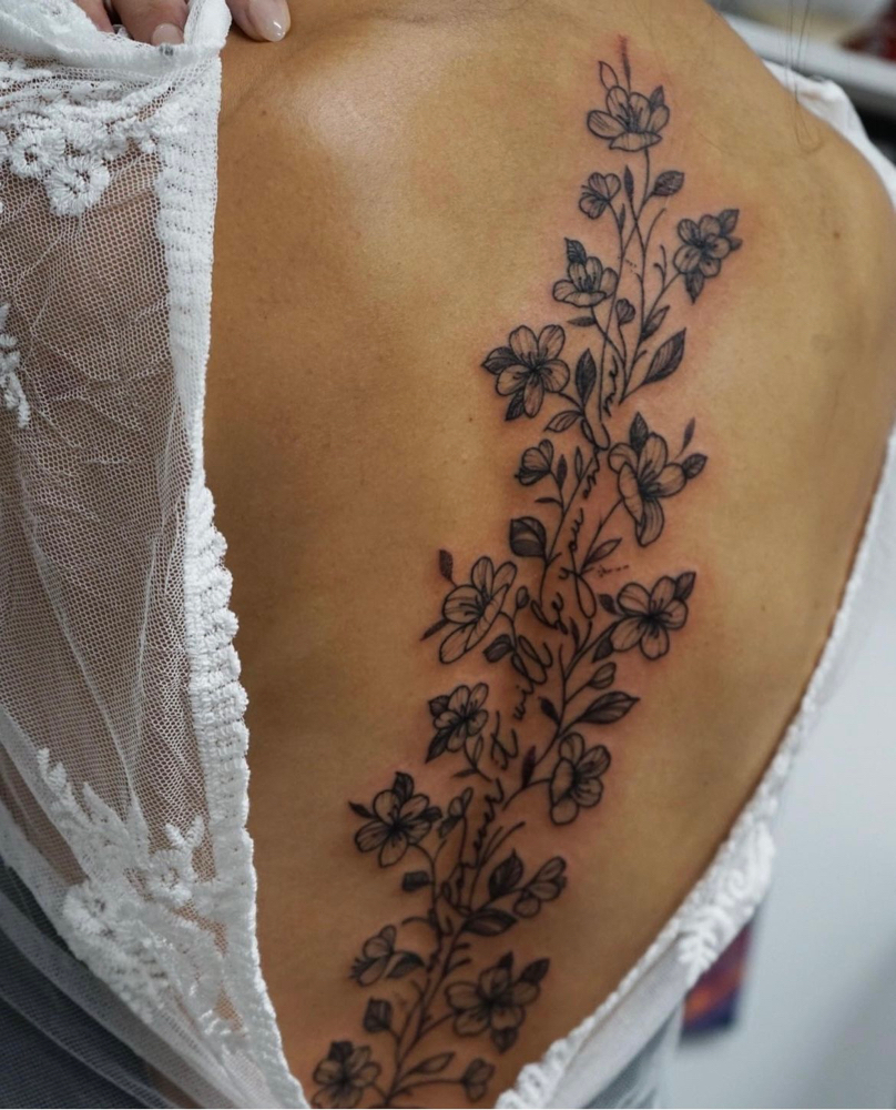 Full Floral Spine Tattoo