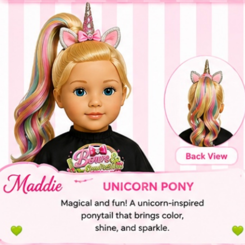 Unicorn Ponytail for Dolls at Bows&Bowrettes in West Hollywood, CA