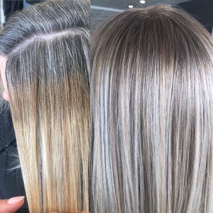 Root color retouch with highlight