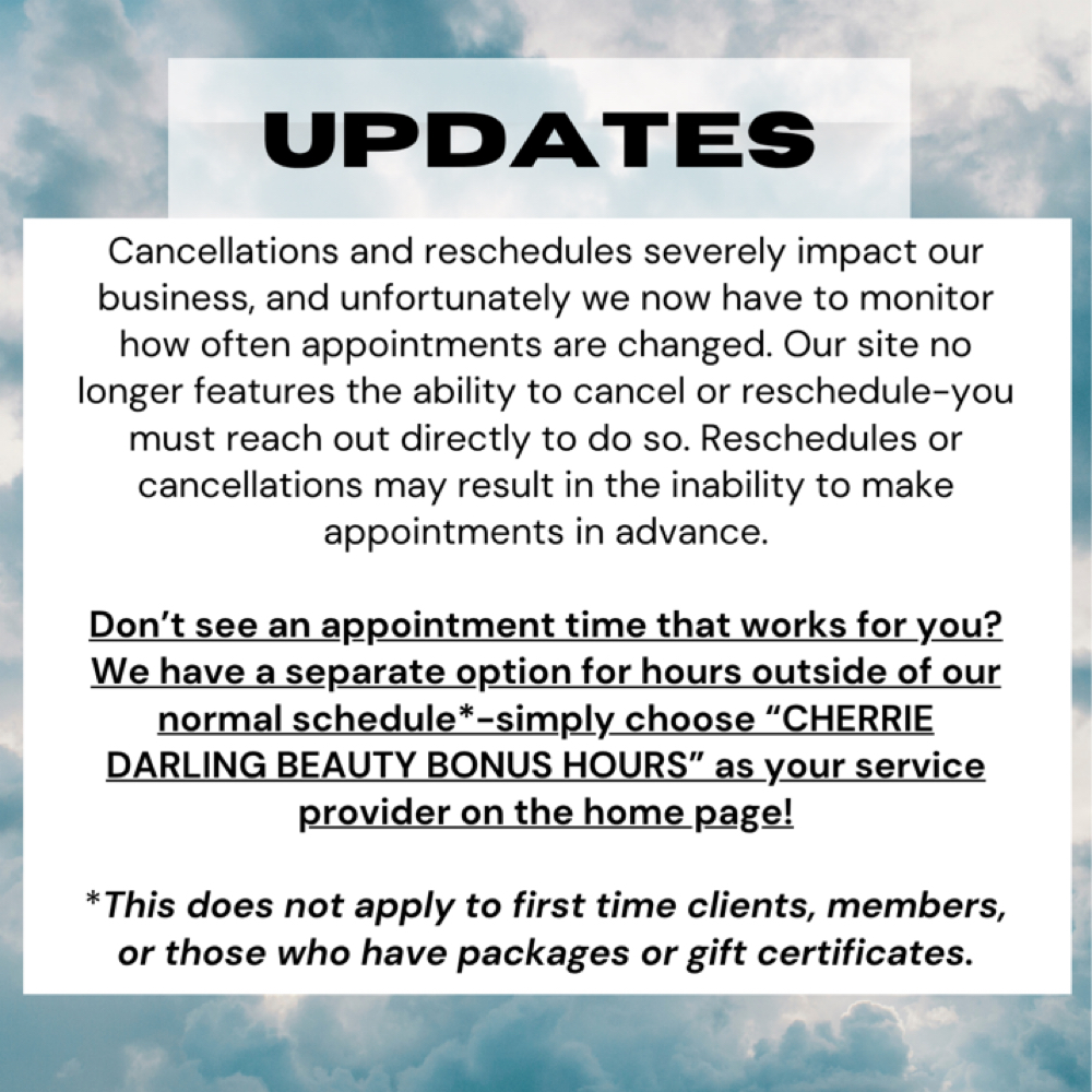 IMPORTANT UPDATES at Cherrie Darling Beauty in Bethel, CT