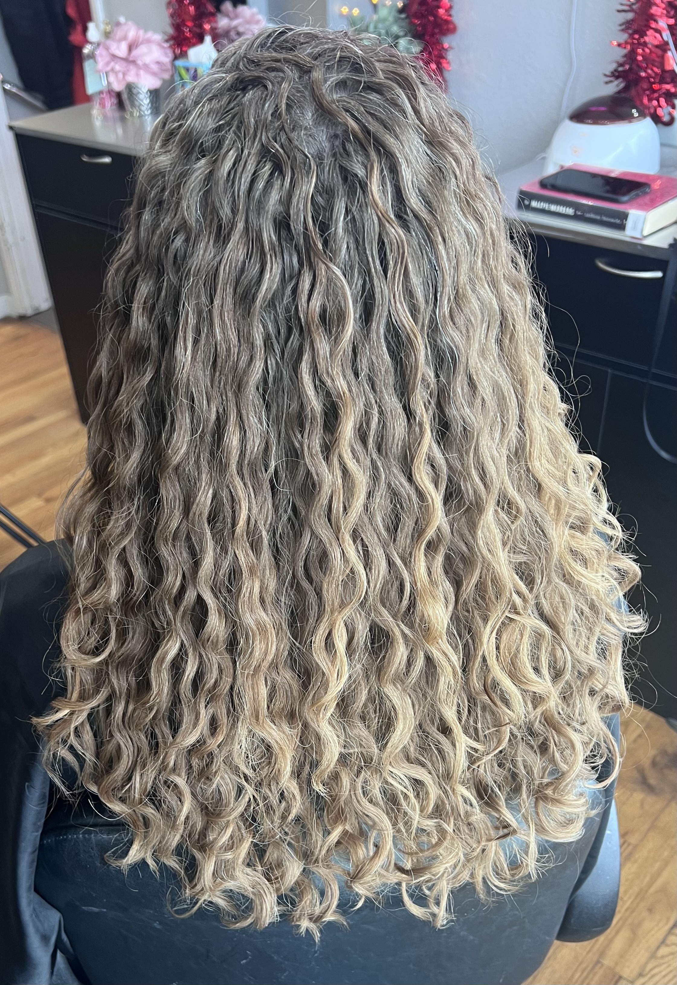woman's curly cut/wash and style
