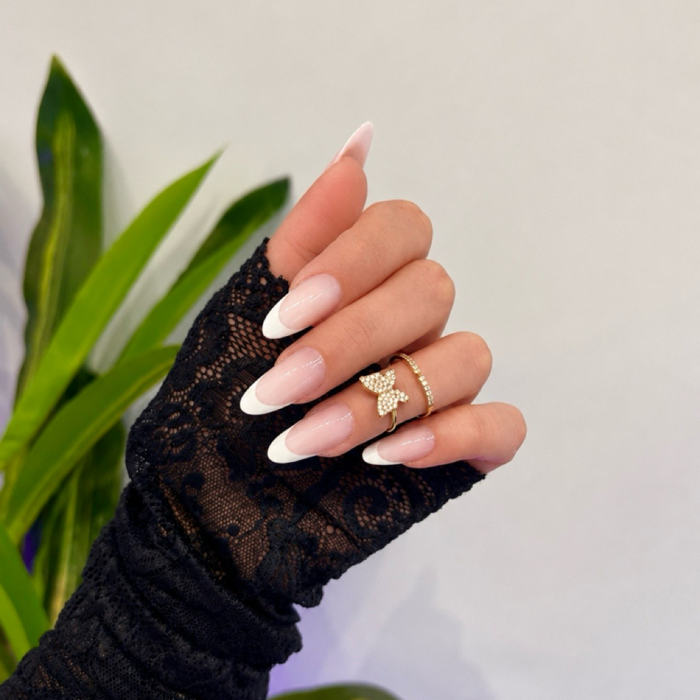 Gel Extensions+Russian Mani-Initial at Liz’s Nails in Valencia, CA