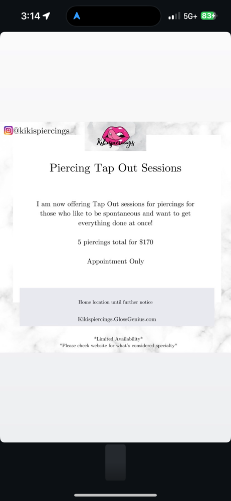 Tap Out Piercing (tap i) at Kikispiercings in Brockton, MA