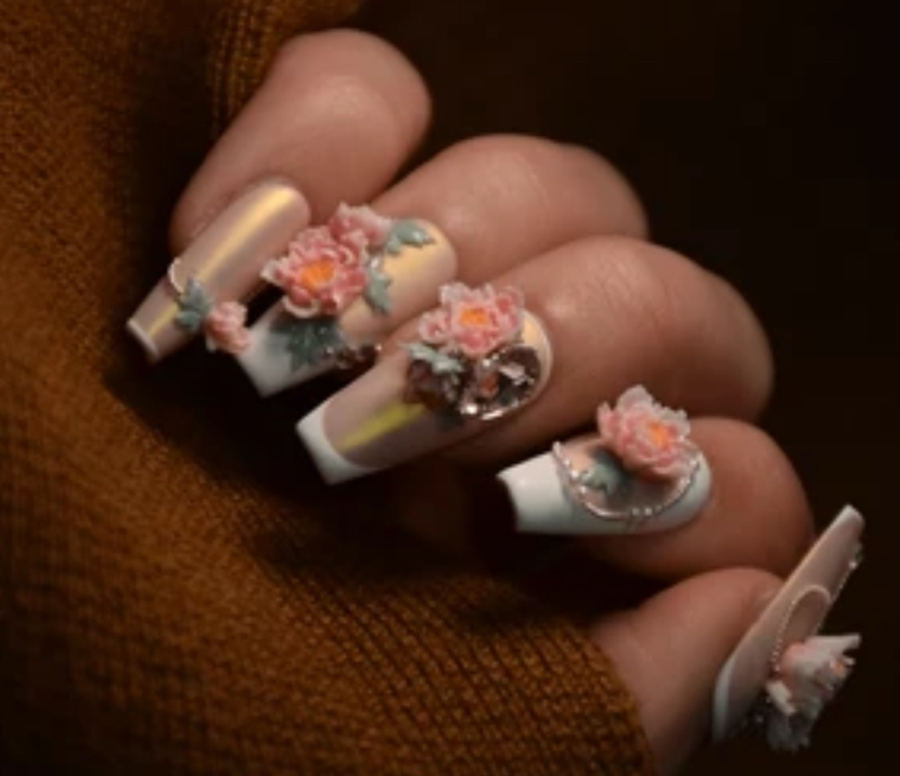 Acrylic Nail Blinged Out Frenchie at Studio 981 in Richmond, VA