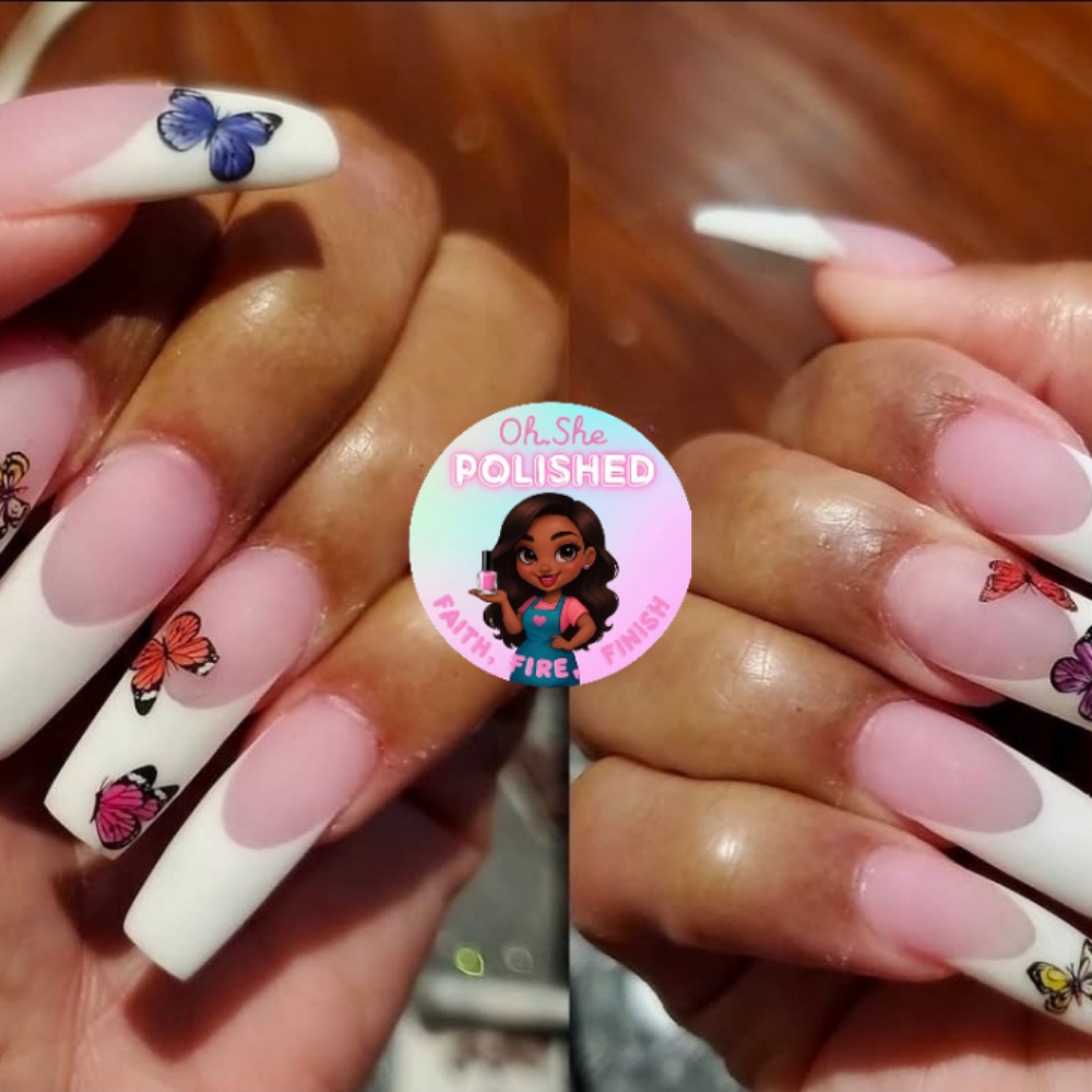 Pink/ White Acrylic Powder Full Set at Oh.She.Polished in Angleton, TX