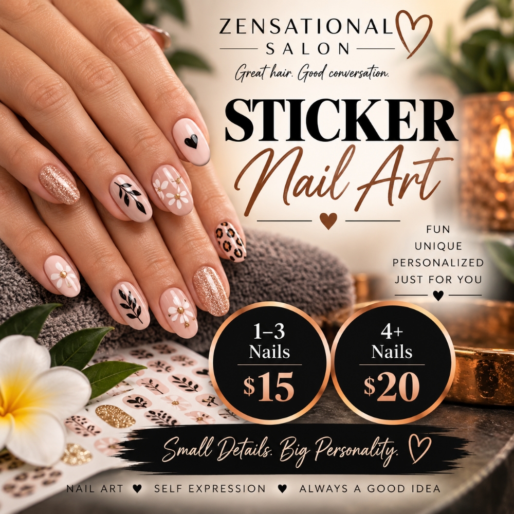 Sticker Nail Art Nailz By Miz Tamar at Zensational Salon in The Dalles, OR