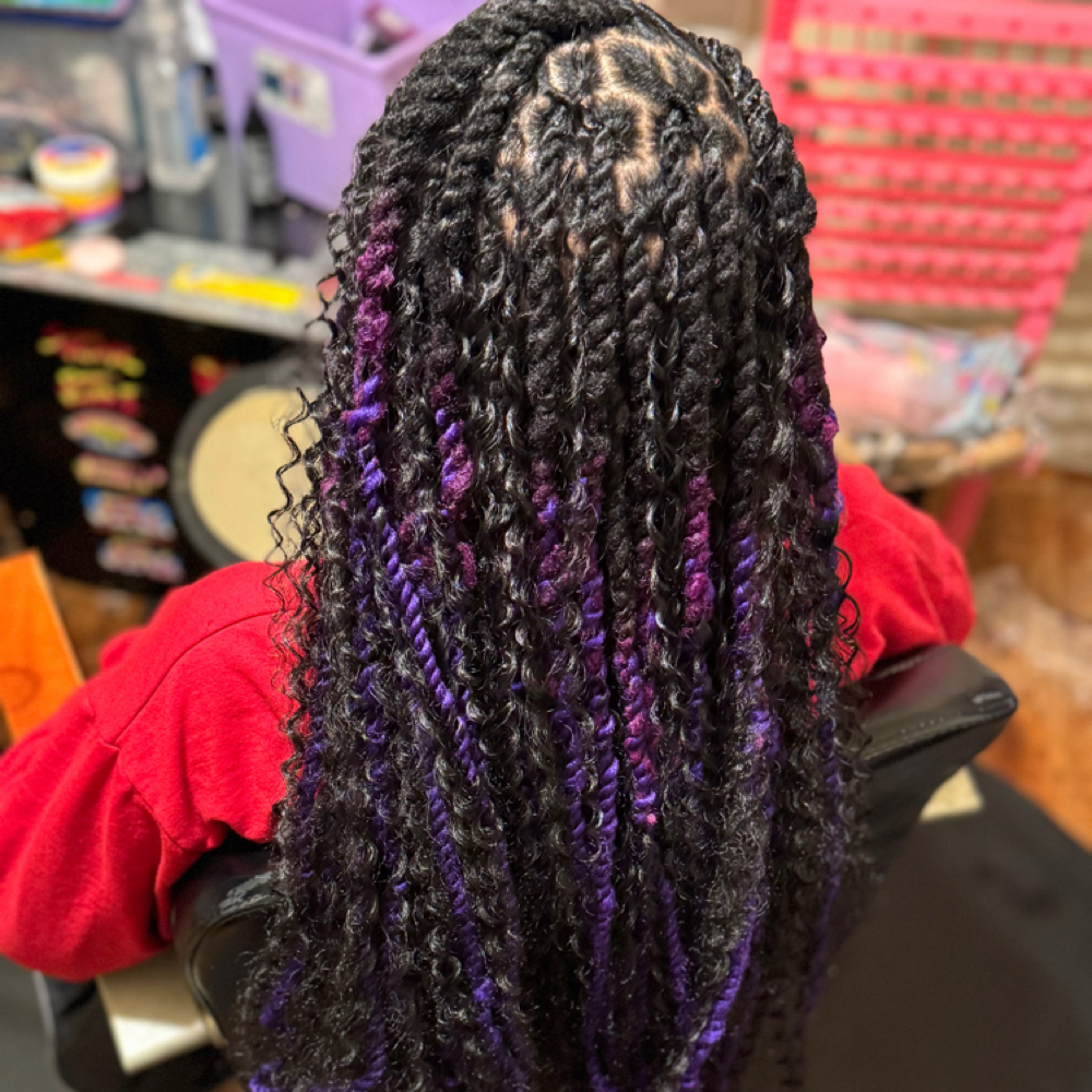 Twist/ Braids Over Locs at Bnatural Hair Studio in Richmond, VA