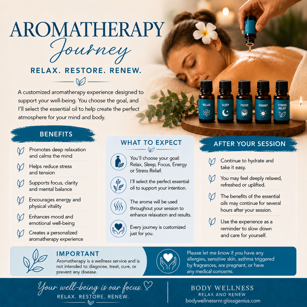 Aromatherapy Journey Enhancement at Body Wellness Relax and Renew, LLC in Wesley Chapel, FL