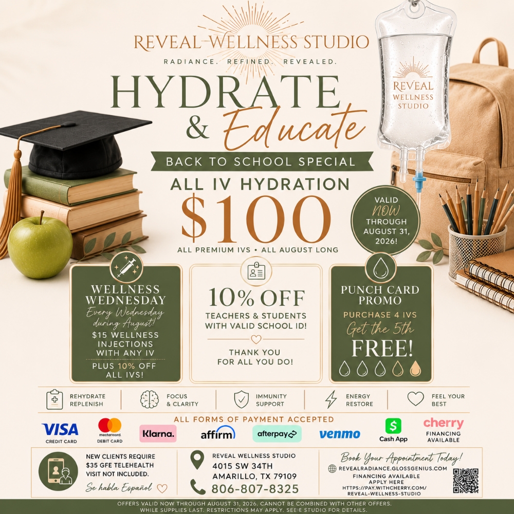 Hydate & Educate IV Promo at Reveal Wellness Studio in Amarillo, TX