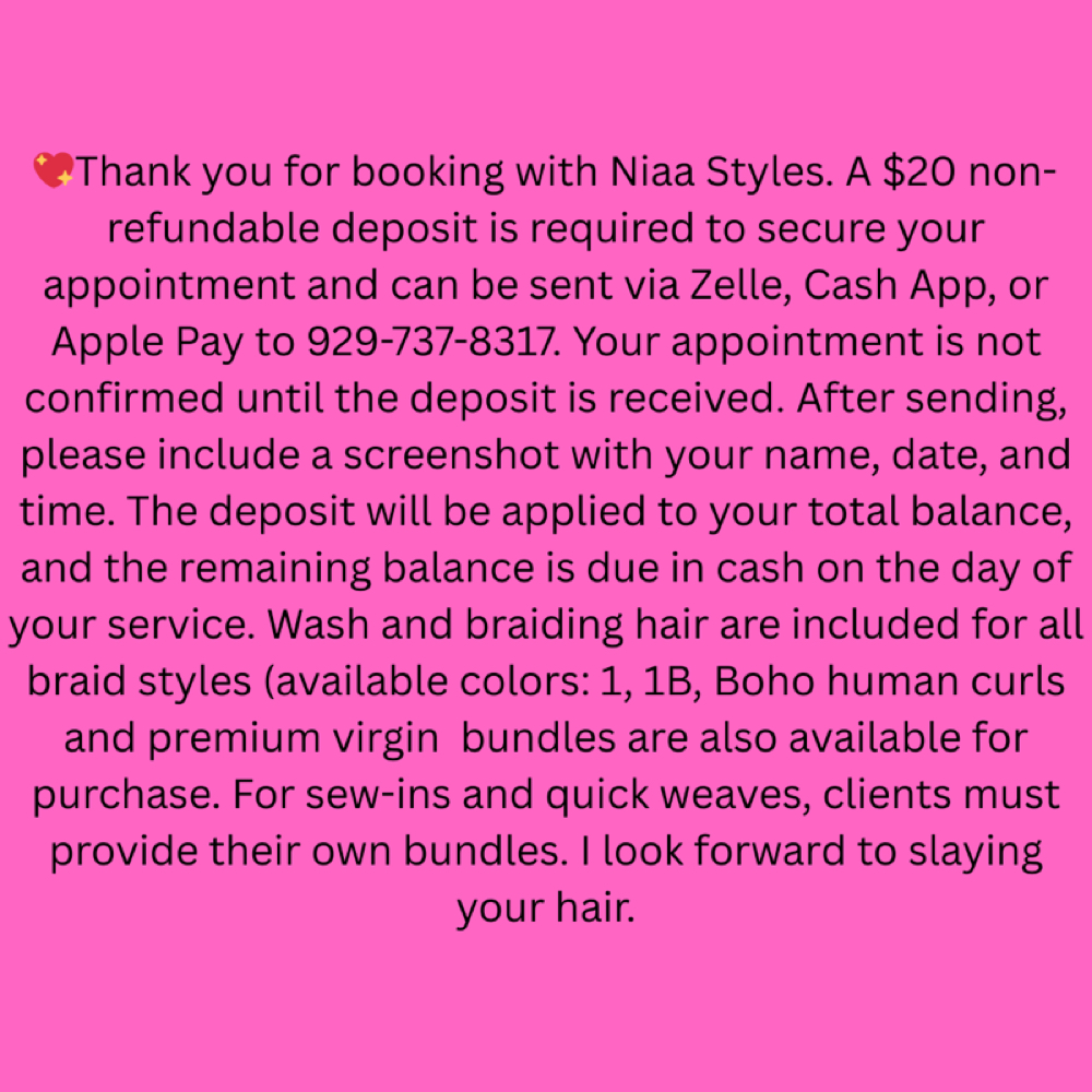 Deposit Info Included In Price at Hair By Niaa in Brooklyn, NY
