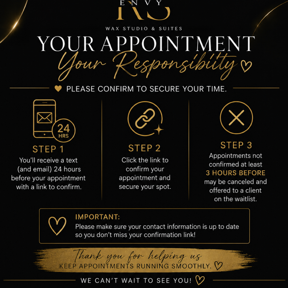 Appointment Confirmation Policy at KS.Envy in Columbus, OH